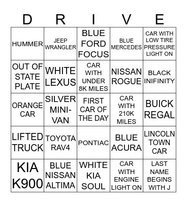 VALET BINGO  Bingo Card
