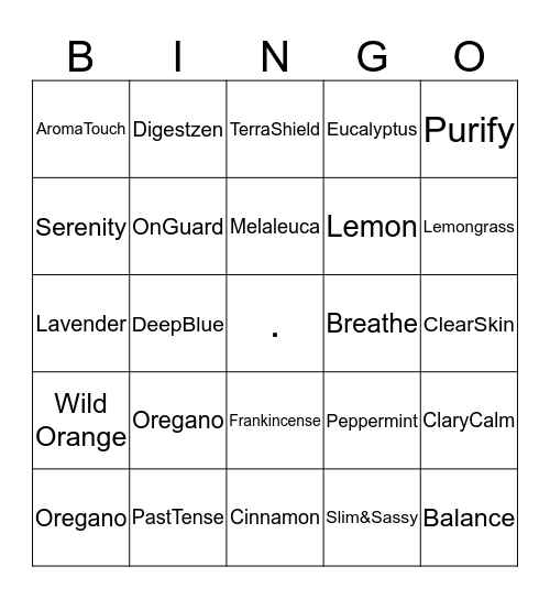 Essential Oil Bingo!                                      Bingo Card