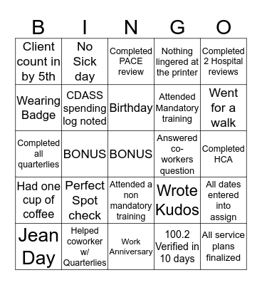 CASE MANAGER Bingo Card