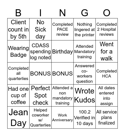 CASE MANAGER Bingo Card