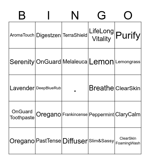 Essential Oil Bingo!                                      Bingo Card