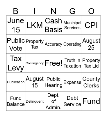 Budget Law Bingo Card
