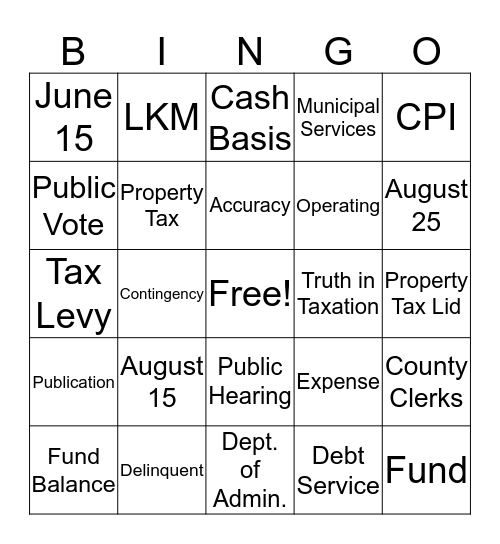 Budget Law Bingo Card