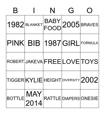 Jakeva and Robert's Baby Shower Bingo Card