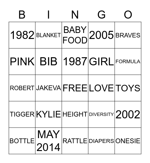 Jakeva and Robert's Baby Shower Bingo Card