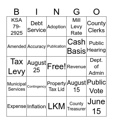 Budget Law Bingo Card