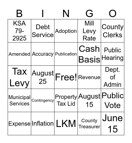 Budget Law Bingo Card