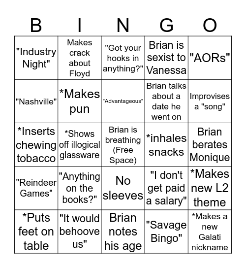 Brian Bingo Card