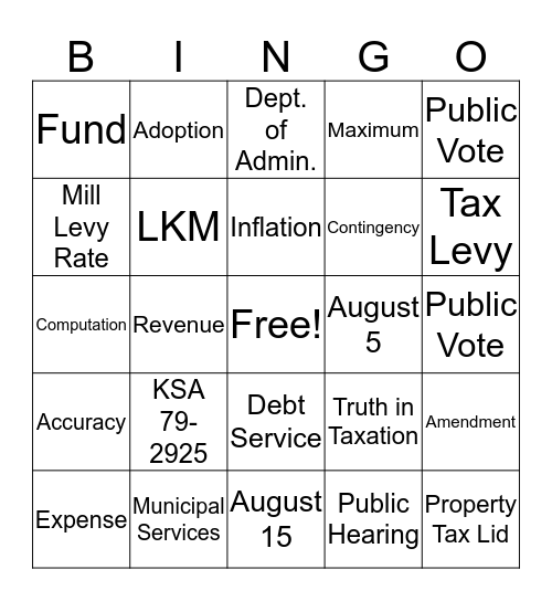 Budget Law Bingo Card