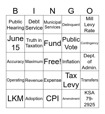 Budget Law Bingo Card