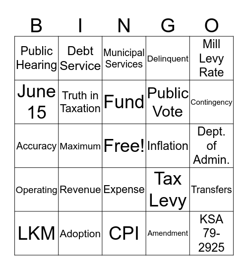 Budget Law Bingo Card