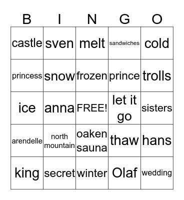 Frozen Bingo Card