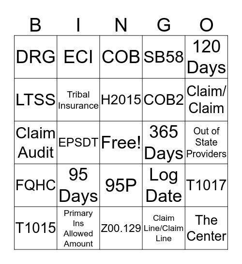 TCHP Claims Bingo Card