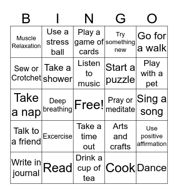 Coping Skills Bingo Card