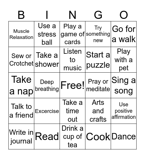 Coping Skills Bingo Card