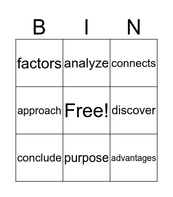 Vocabulary Bingo Card