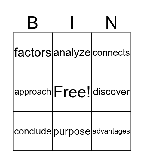 Vocabulary Bingo Card