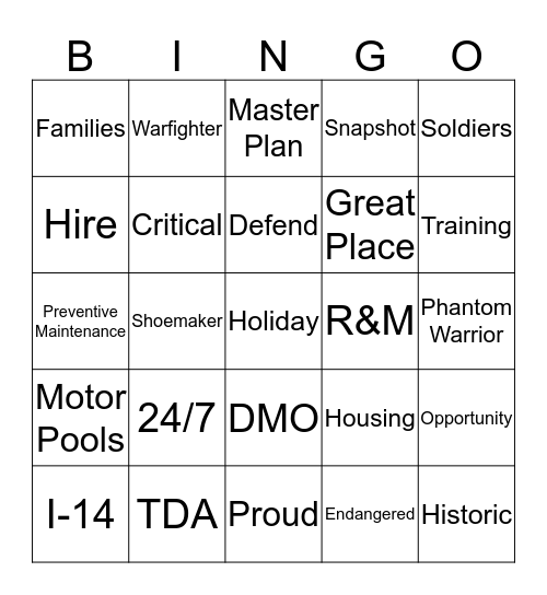 DPW Bingo Card