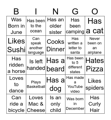 Getting to Know You BINGO Card