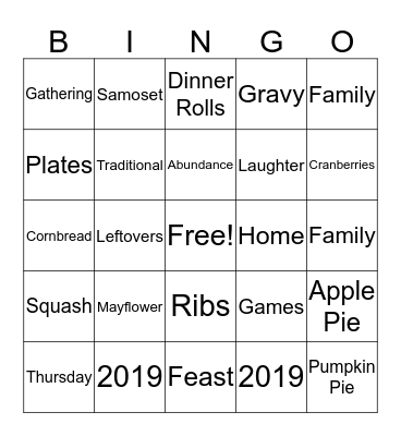 Thanksgiving Bingo Card
