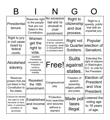 Amendments BINGO Card