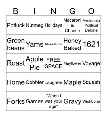 Thanksgiving Bingo Card