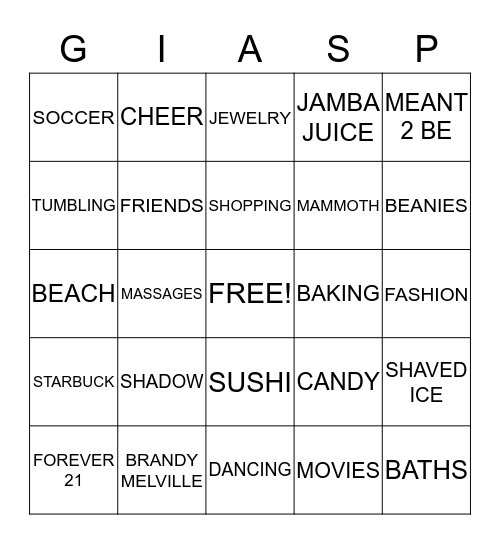 GIA's 10th Bingo Card