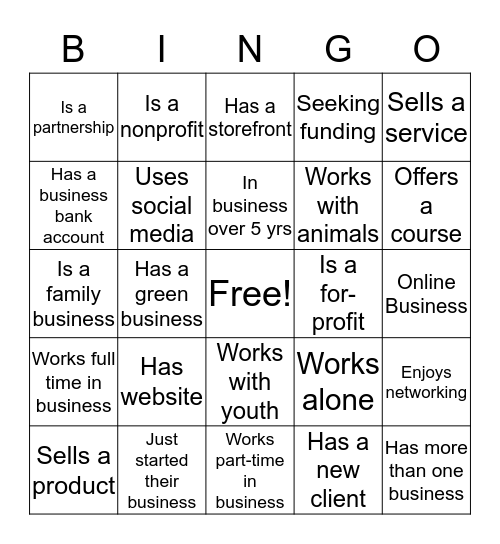SistahBiz Entreprenuer Bingo Card