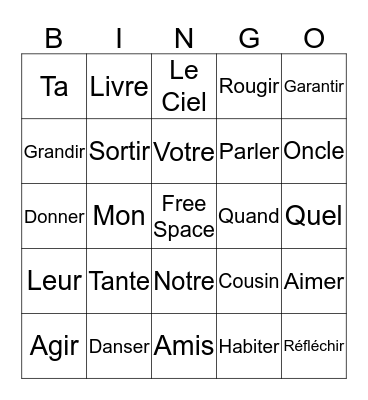 French Bingo! Bingo Card