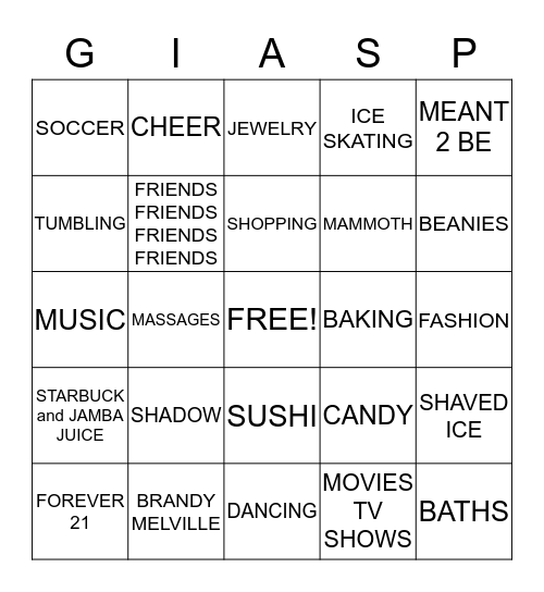 GIA's 10th Bingo Card