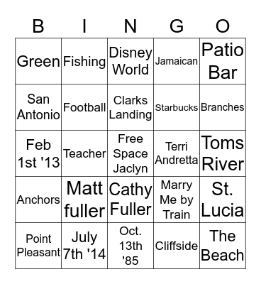 Jaclyn's Bridal Bingo Card