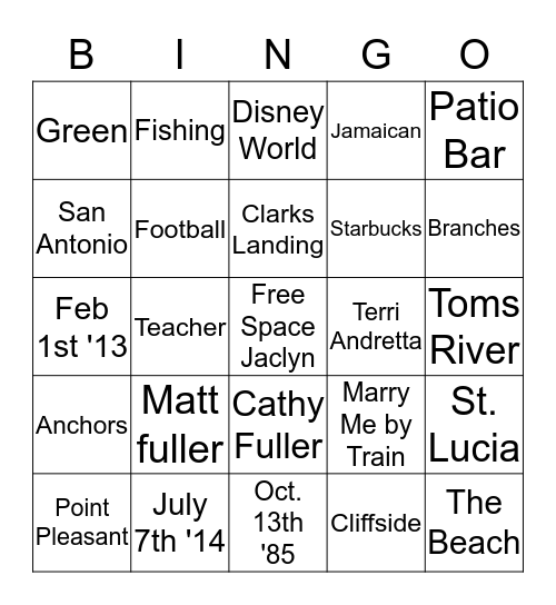 Jaclyn's Bridal Bingo Card