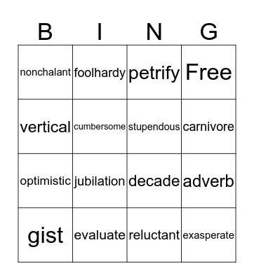 Prime Time Vocab Bingo :D Bingo Card