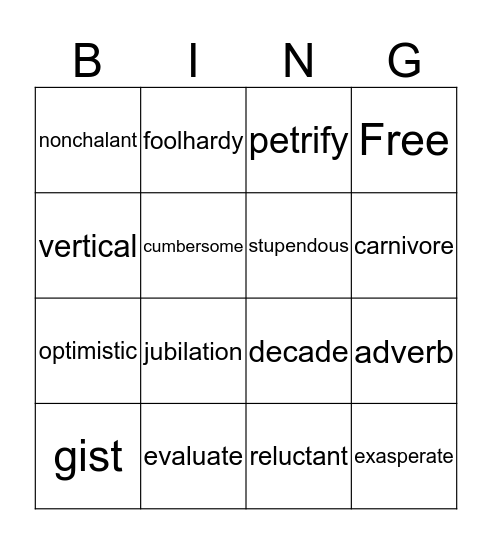 Prime Time Vocab Bingo :D Bingo Card