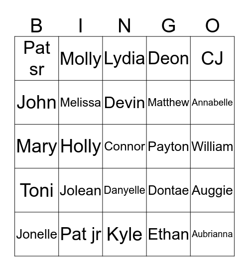 Ensley family bingo Card