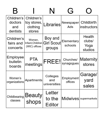 Childcare Marketing Bingo Card