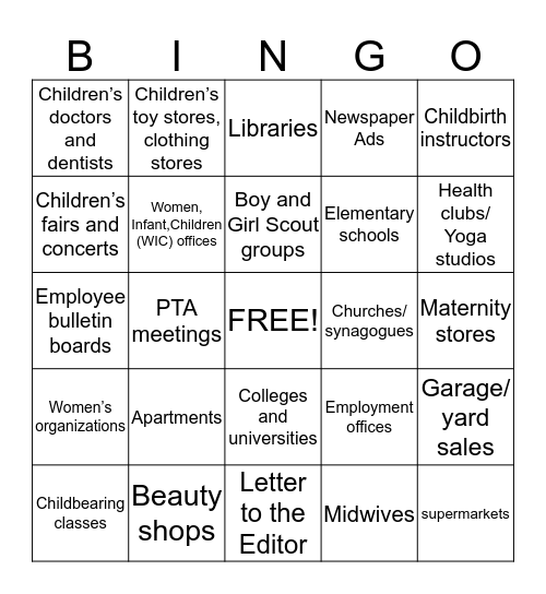 Childcare Marketing Bingo Card