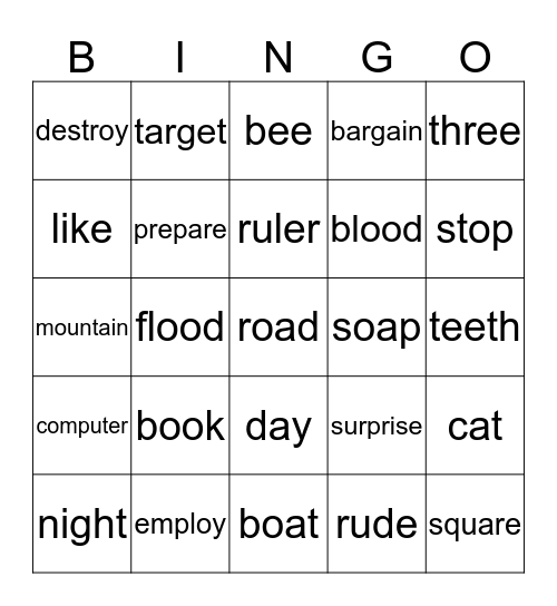 Vowels Bingo Card