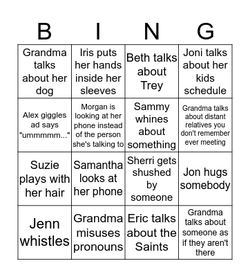 Family Fun Bingo Card
