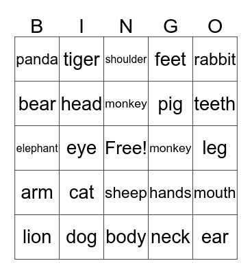 Who is the tiger？ Bingo Card