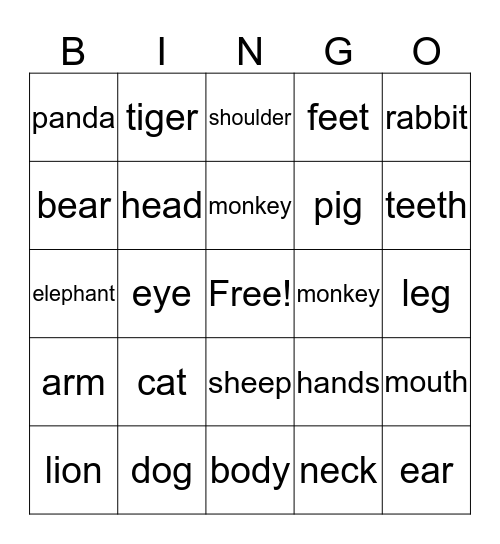 Who is the tiger？ Bingo Card