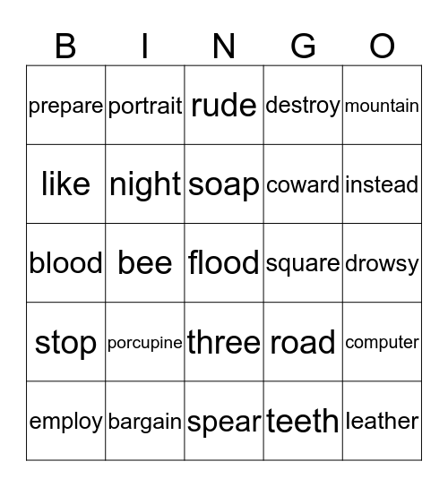 Vowel sounds Bingo Card