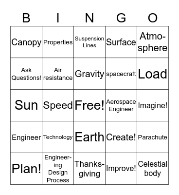 Parachutes Bingo Card