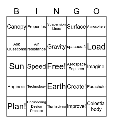 Parachutes Bingo Card