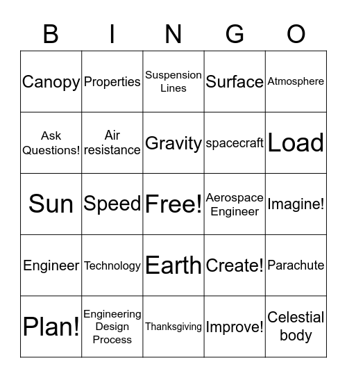 Parachutes Bingo Card