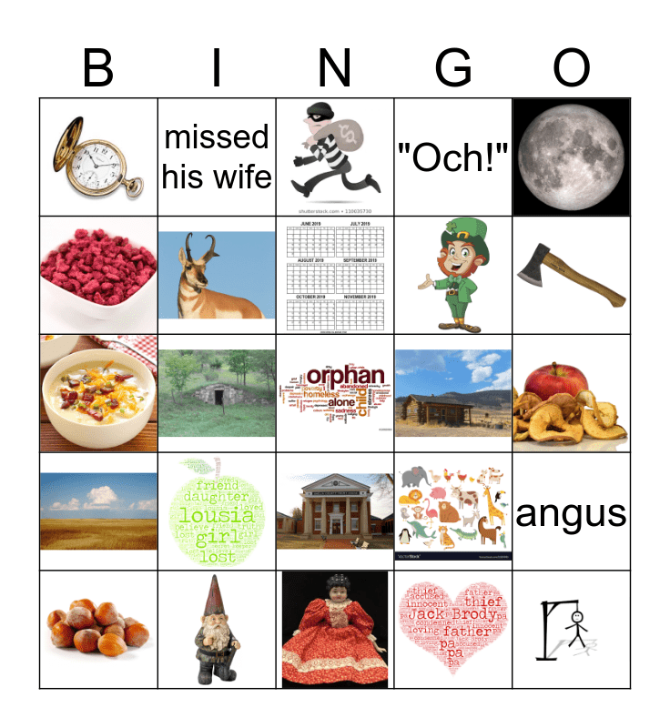 the Prairie Thief Bingo Card
