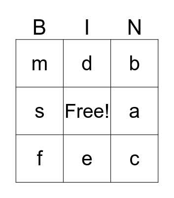 K1 Phonics bingo Card