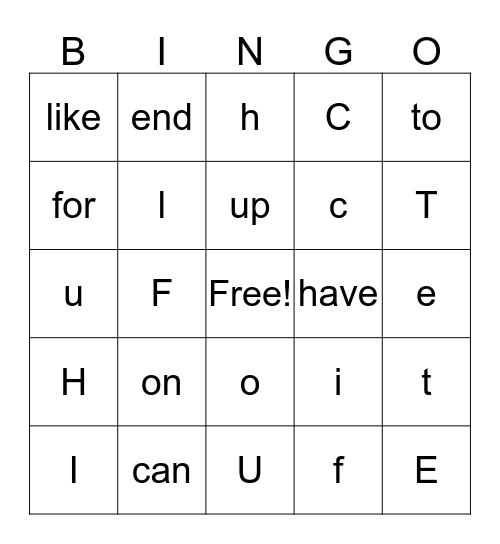 Letter and Sight Words Bingo Card