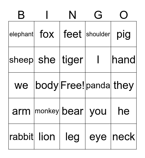 Who is the tiger？ Bingo Card