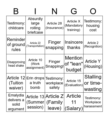 CGE Bargaining Bingo! Bingo Card